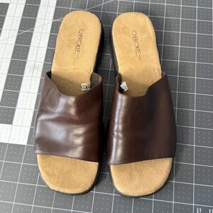 Vintage Cherokee Roberta Womens 8.5 Brown Leather Sandals Mule 90s Bratz Earthy